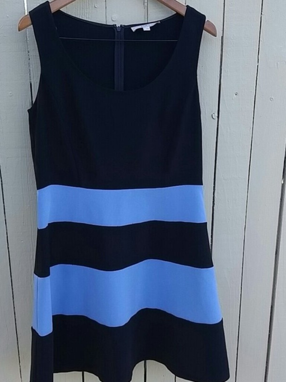 Sleeveless Black & Light Blue Striped Midi Dress